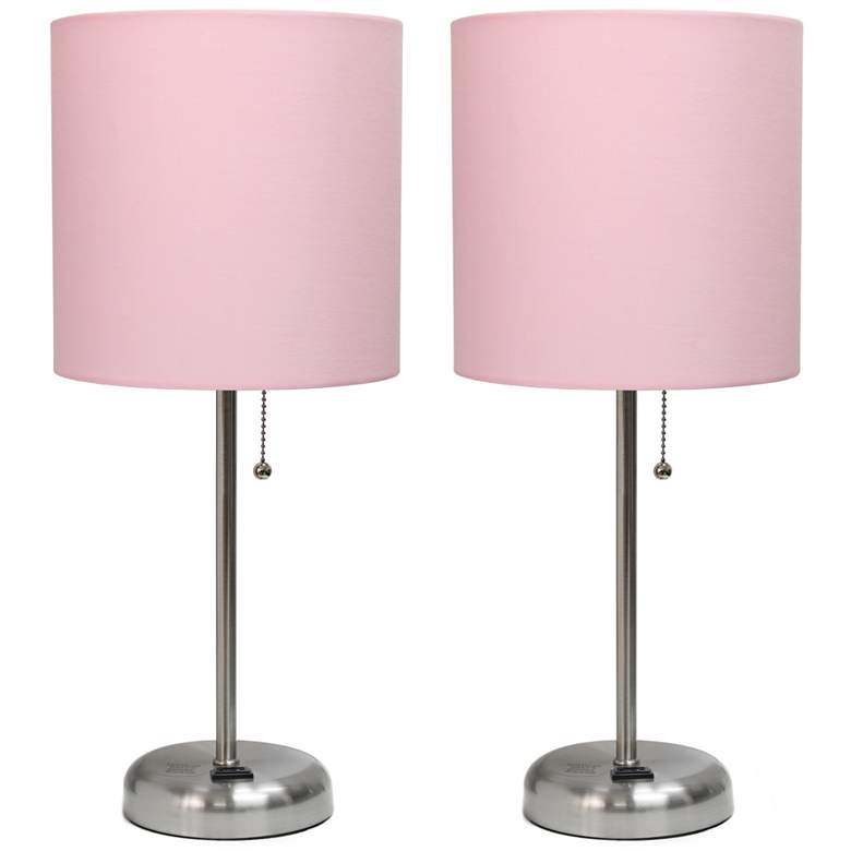 Image 1 All The Rages Creekwood 19 1/2" Pink Shade Outlet Table Lamps Set of 2