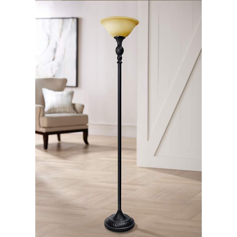 Image 1 All the Rages Holcomb 71 inch Restoration Bronze Torchiere Floor Lamp
