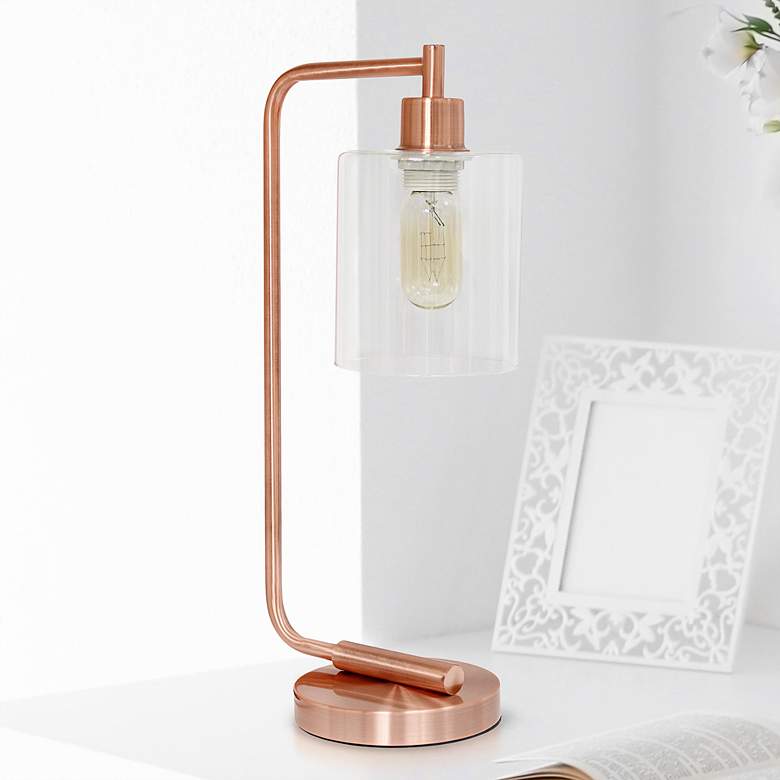 Image 1 All The Rages Lalia 19" Rose Gold Desk Lamp with Glass Shade