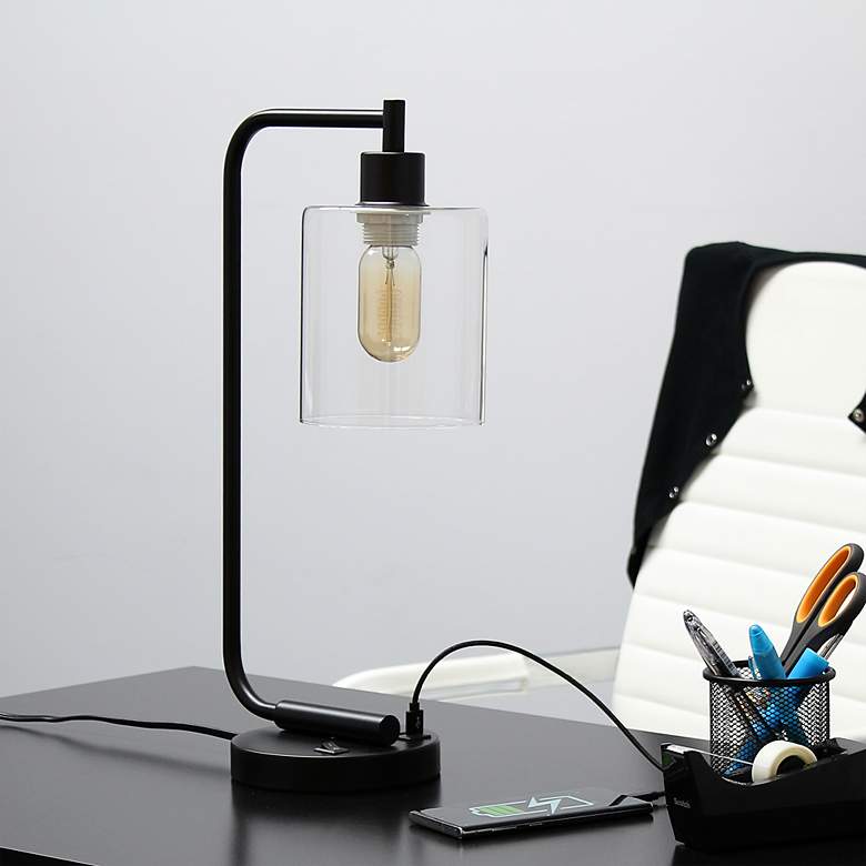 Image 1 All the Rages Lalia Home 18 3/4" Black Iron Dual USB Desk Lamp