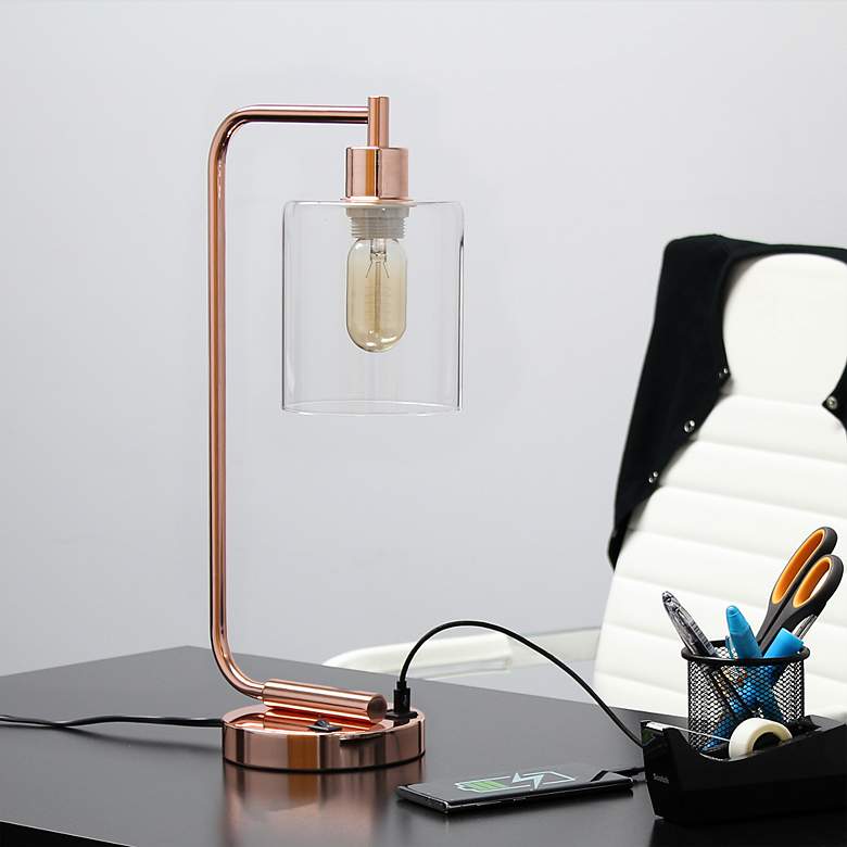 Image 1 All the Rages Lalia Home 18 3/4" Rose Gold Dual USB Desk Lamp