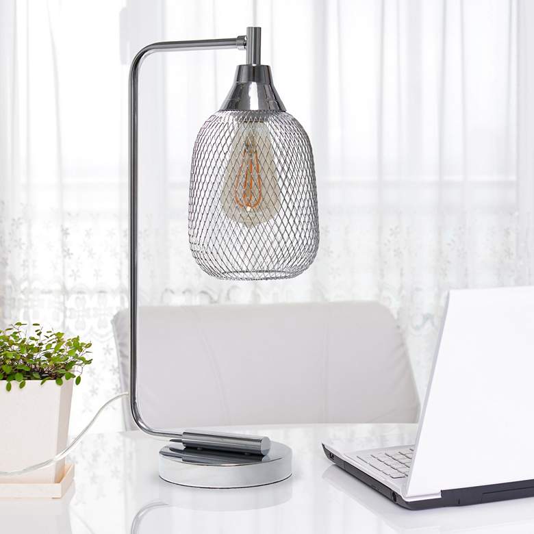 Image 1 All the Rages Lalia Home 19 inch High Chrome Wire Mesh Desk Lamp