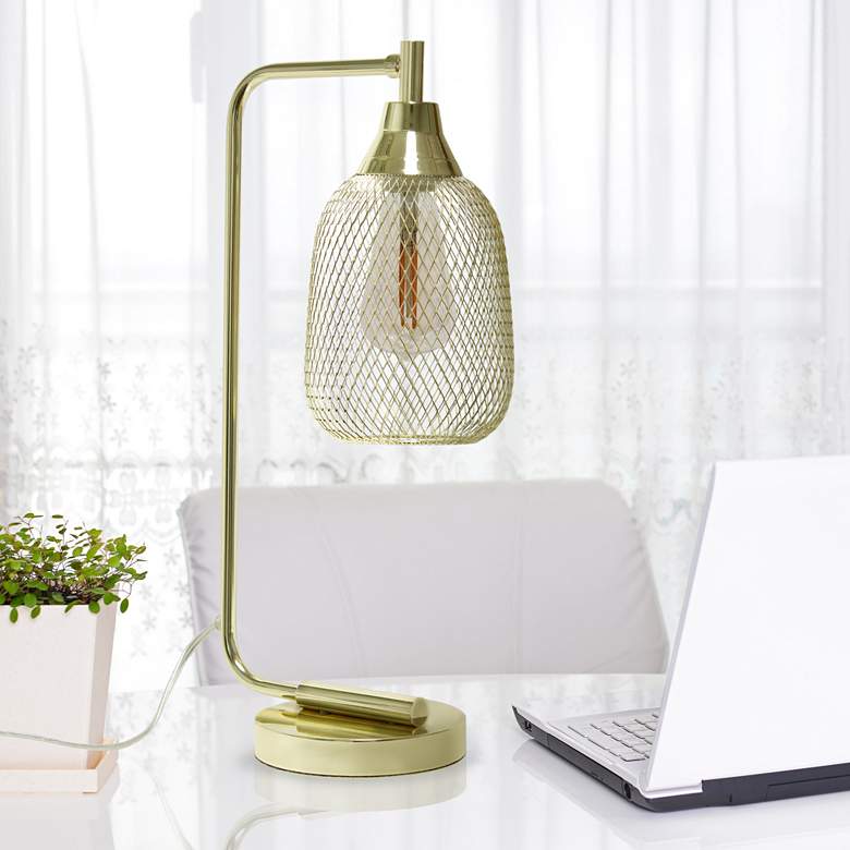 Image 1 All the Rages Lalia Home 19 inch High Gold Wire Mesh Modern Desk Lamp