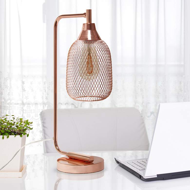 Image 1 All the Rages Lalia Home 19 inch High Rose Gold Wire Mesh Modern Desk Lamp