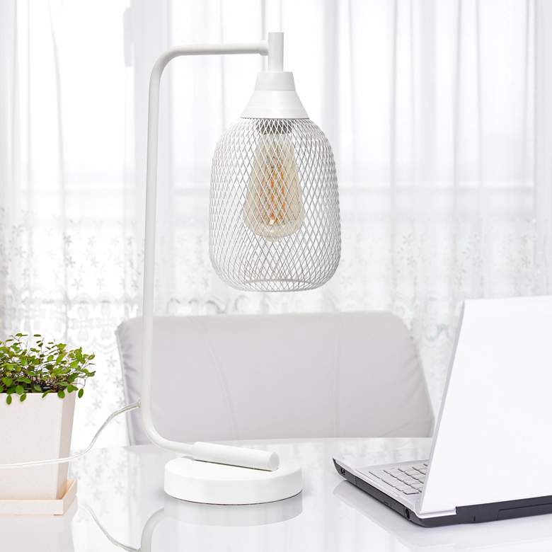 Image 1 All the Rages Lalia Home 19 inch High White Wire Mesh Modern Desk Lamp