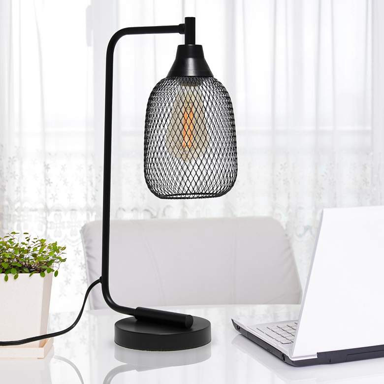 Image 1 All The Rages Lalia Home 19 inch Matte Black Wired Mesh Modern Desk Lamp