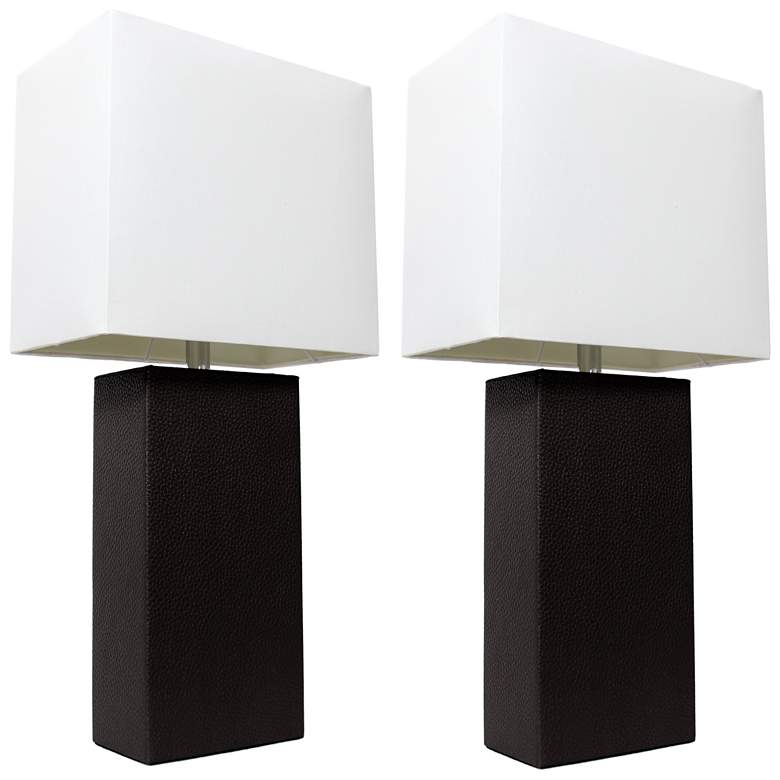 Image 1 All The Rages Lexington 21" Black Leather Base Table Lamps Set of 2