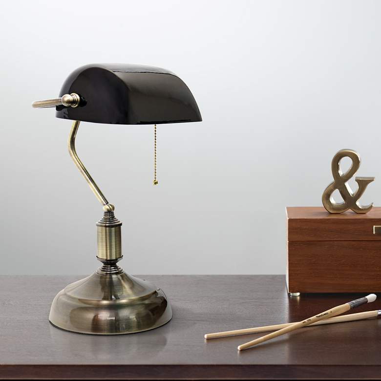 Image 1 All the Rages Locust 14 3/4" Nickel and Black Banker's Desk Lamp