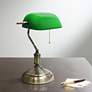 All the Rages Locust 14 3/4" Nickel and Green Glass Banker&#39;s Lamp