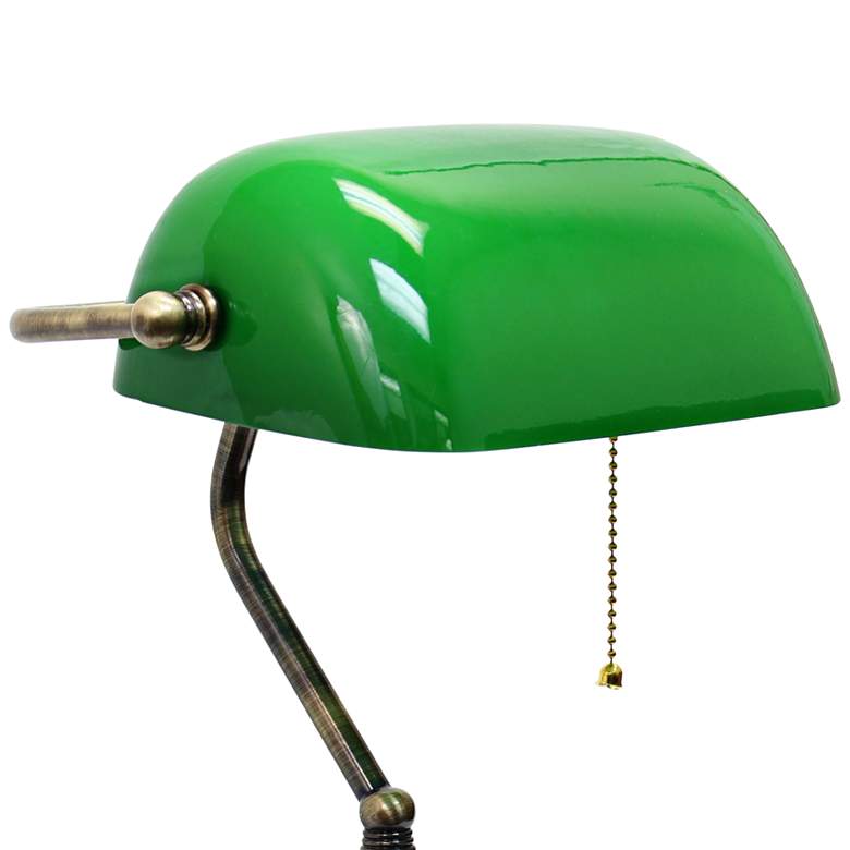 Image 3 All the Rages Locust 14 3/4" Nickel and Green Glass Banker's Lamp more views