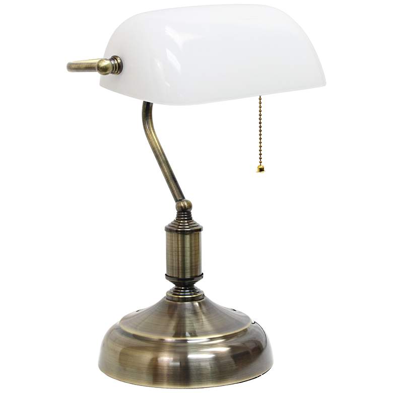 Image 2 All the Rages Locust 14 3/4 inch Nickel and White Glass Banker&#39;s Lamp