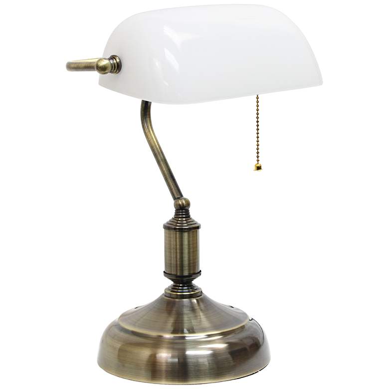 Image 2 All the Rages Locust 14 3/4" Nickel and White Glass Banker's Lamp