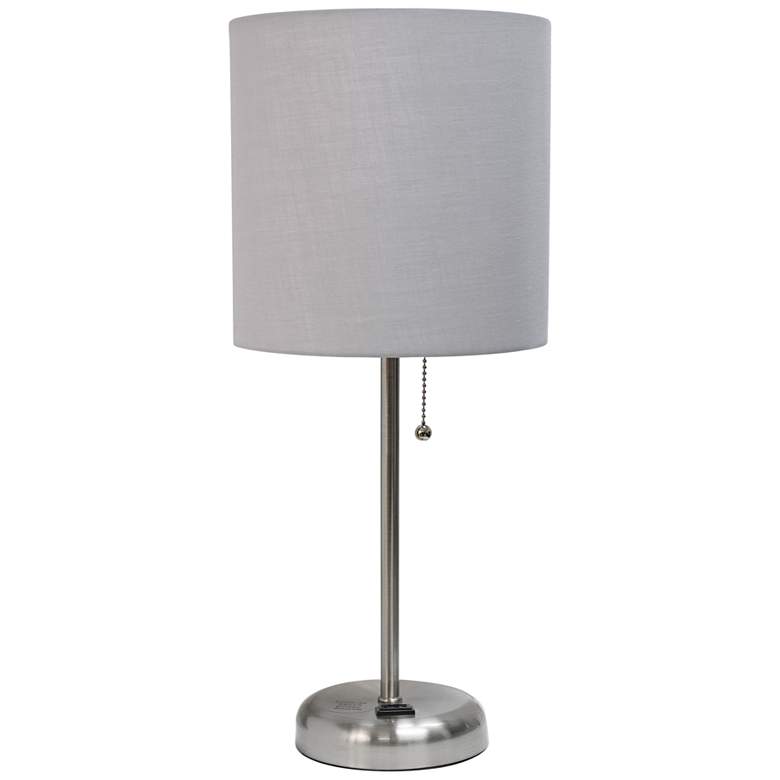 Image 2 All The Rages Oslo 19 1/2" Gray Shade Steel Lamp with Power Outlet