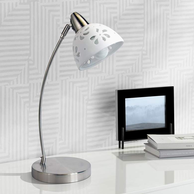 Image 2 All the Rages Simple Designs 20 1/4 inch Nickel and Porcelain Desk Lamp