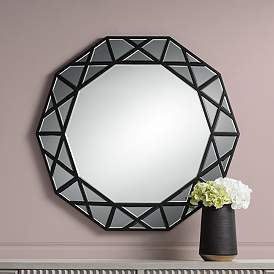 Image1 of Allamande Matte Black 32" x 30 1/2" Decagon Wall Mirror