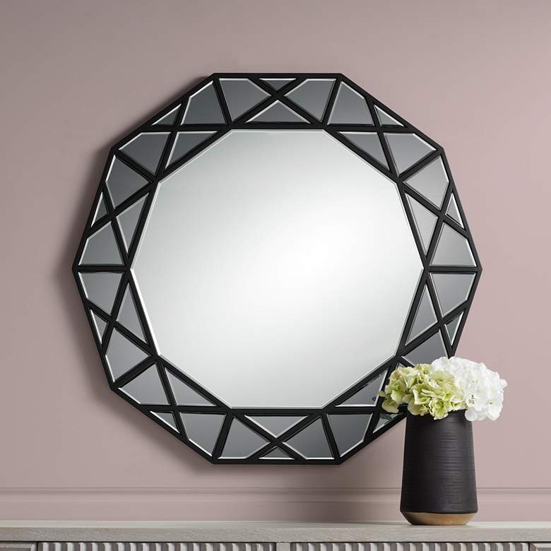 Image 1 Allamande Matte Black 32" x 30 1/2" Decagon Wall Mirror
