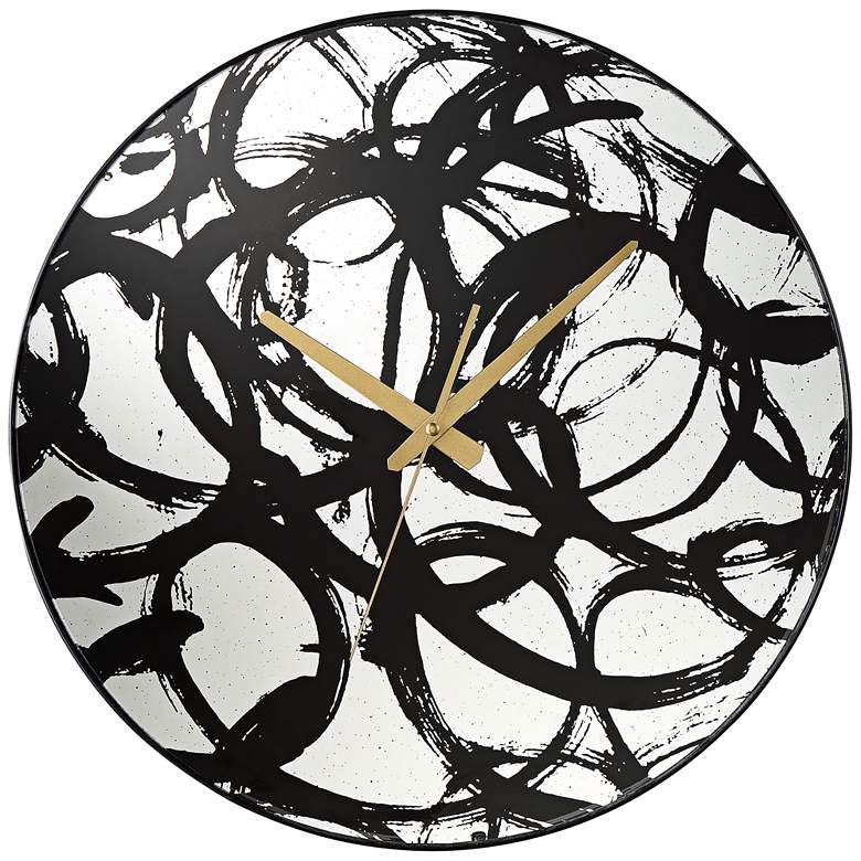 Allana Black Print 17 3/4&quot; Round Mirrored Wall Clock