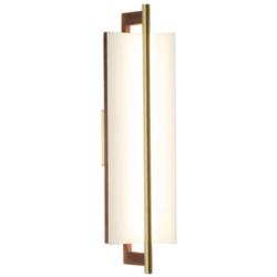 Allavo 22"H Brass And Dark Walnut 2700K Warm White 120V Black Shade Sconce