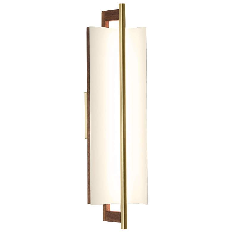 Image 1 Allavo 22"H Brass And Walnut 3000K Soft White 277V Sconce w/ White Shade