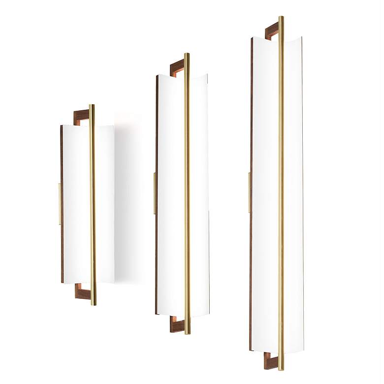 Image 2 Allavo 40"H Brass And Walnut 3000K Soft White 277V Sconce w/ Black Shade more views