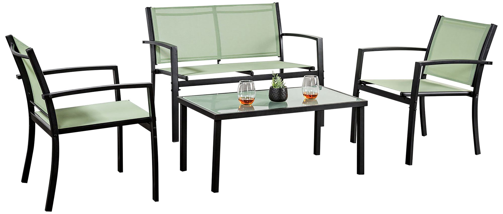 Image 2 Alle Green Glass Top 4-Piece Sling Patio Conversation Set