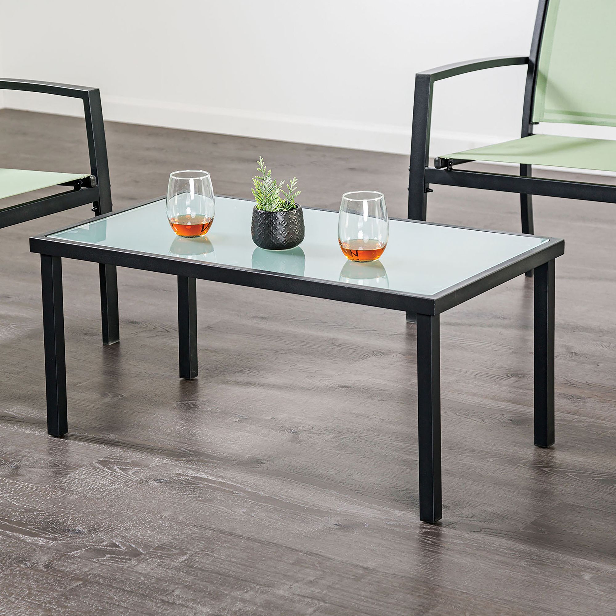 Image 7 Alle Green Glass Top 4-Piece Sling Patio Conversation Set more views