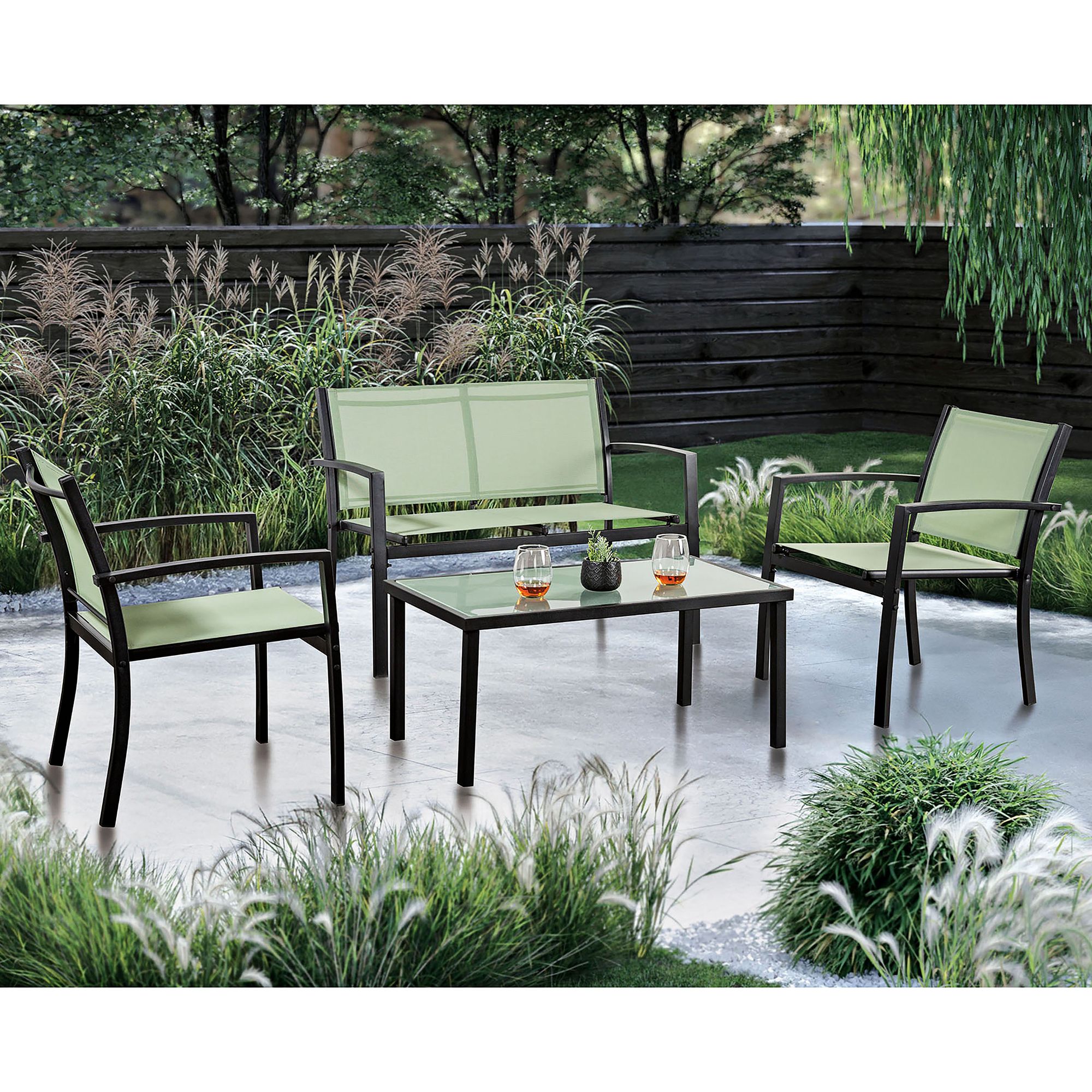 Alle Green Glass Top 4-Piece Sling Patio Conversation Set