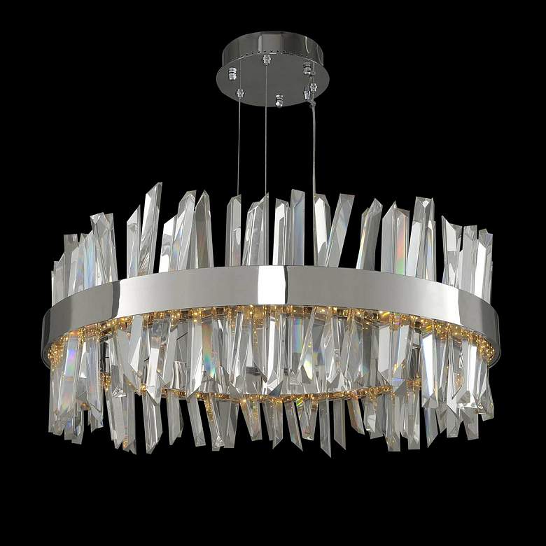 Image 1 Allegri Glacier 32" Modern Chrome and Crystal Drum LED Pendant Light