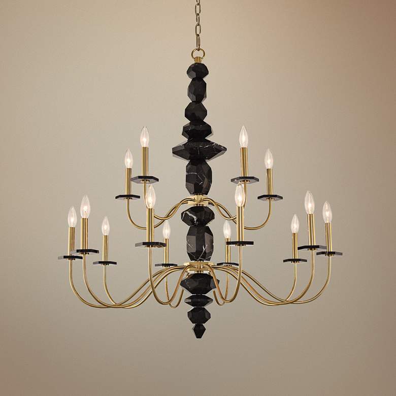 Image 1 Allegri Piedra 38 inch Wide Brushed Brass 15-Light Chandelier