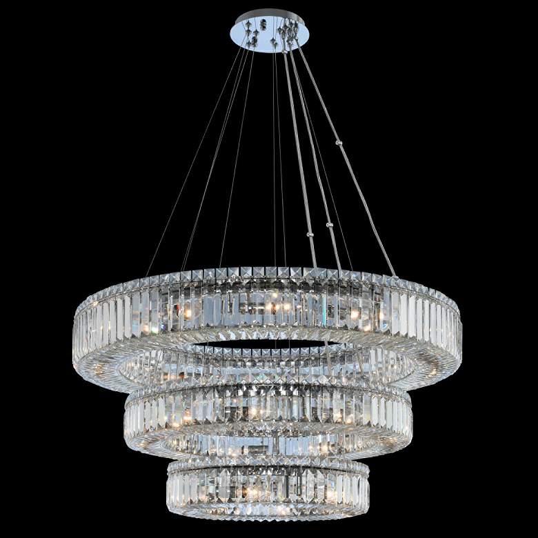 Image 1 Allegri Rondelle 36"W Chrome Crystal 3-Tier Pendant Light