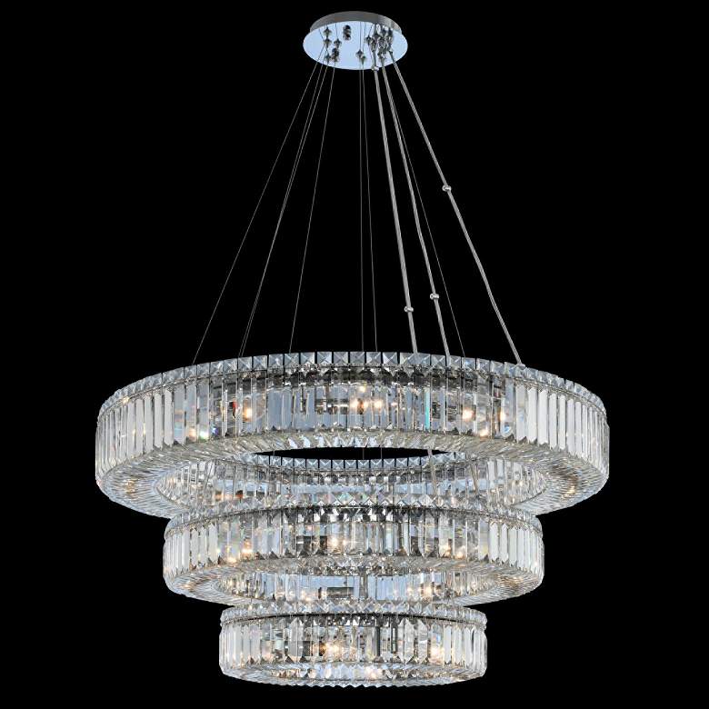 Image 1 Allegri Rondelle 36 inchW Chrome Crystal 3-Tier Pendant Light