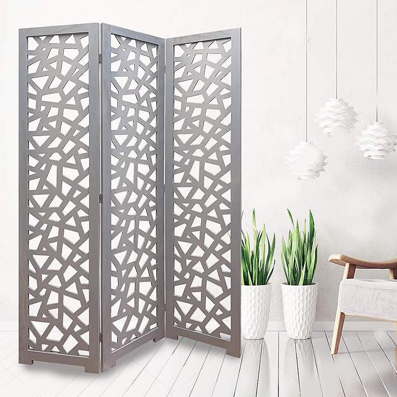 Image 1 Allen 50"W Gray Cut Treatments 3-Panel Screen/Room Divider