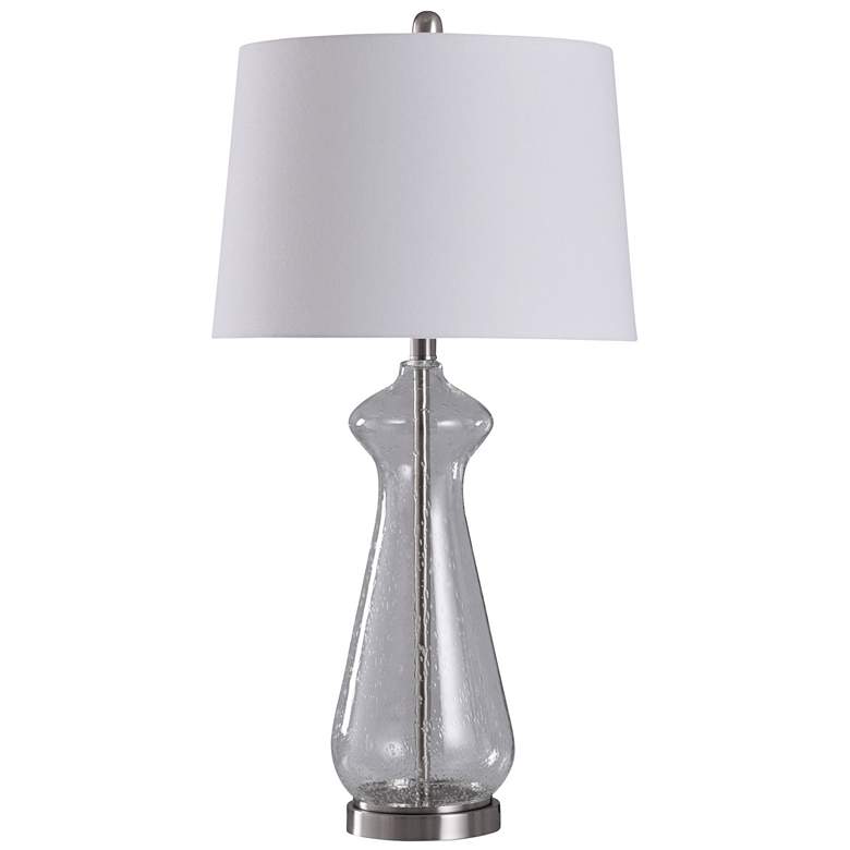 Image 1 Allen Seeded Glass Table Lamp - Brushed Steel - Clear &amp; White Shade