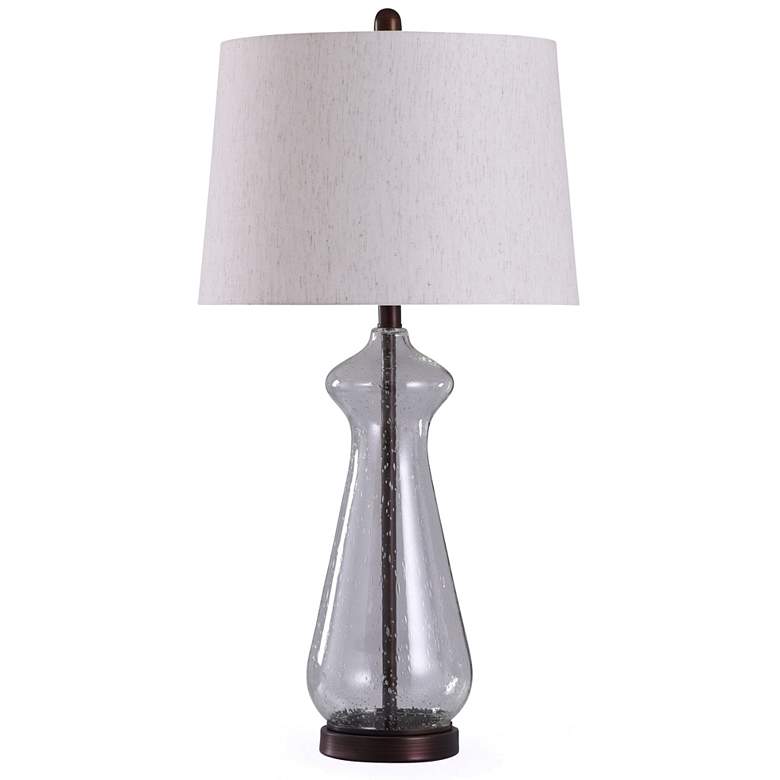 Image 1 Allen Seeded Glass Table Lamp - Oil Rubbed Bronze - Clear &amp; Oatmeal Sha