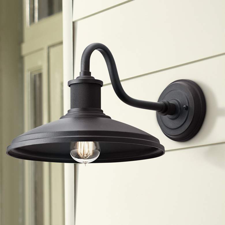 Image 1 Allenbury Small 9 inch High Textured Black Outdoor Wall Light