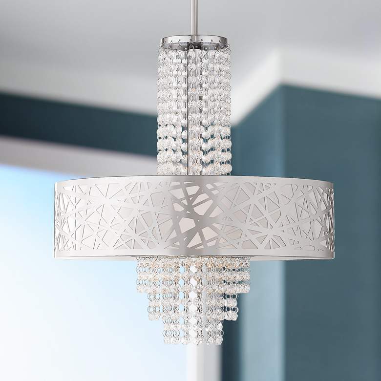 Image 1 Allendale 18"W Polished Nickel Crystal Pendant Chandelier
