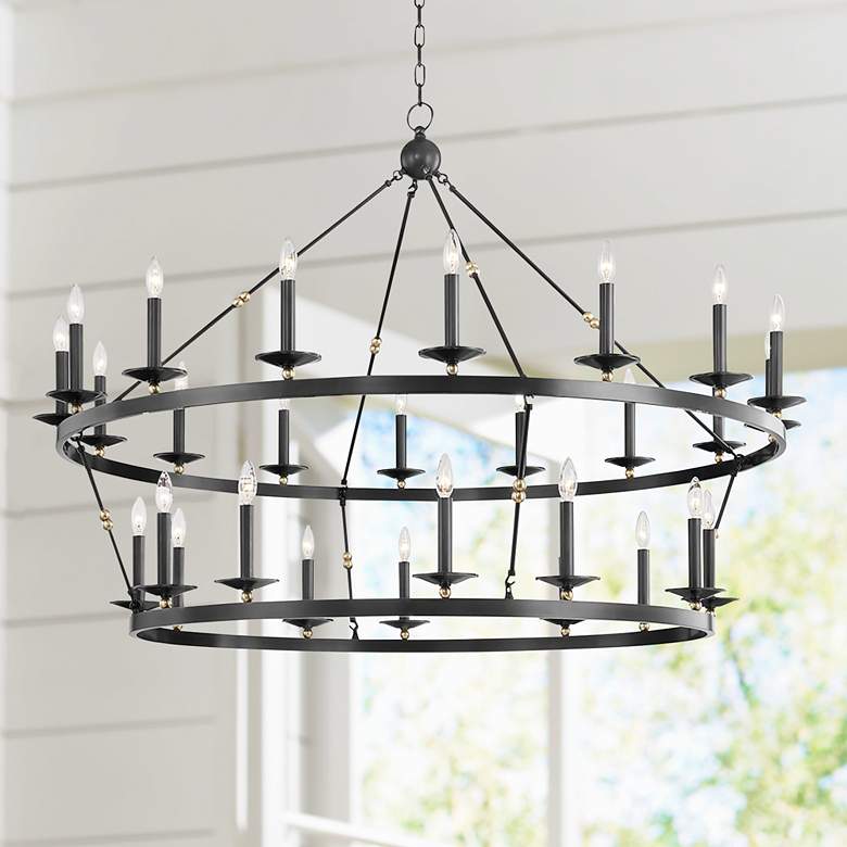 Image 1 Allendale 58 inchW Aged Old Bronze 28-Light 2-Tiered Chandelier