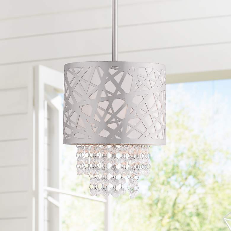 Image 1 Allendale 8" Wide Polished Nickel and Crystal Mini Pendant