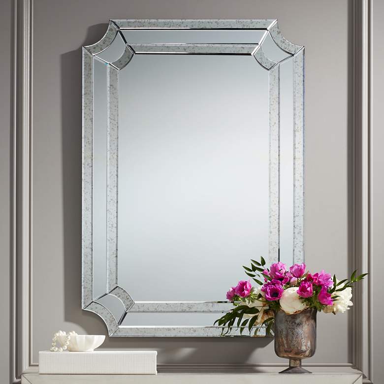 Image 1 Alli 28 inch x 40 inch Antiqued Edge Cut Corner Wall Mirror