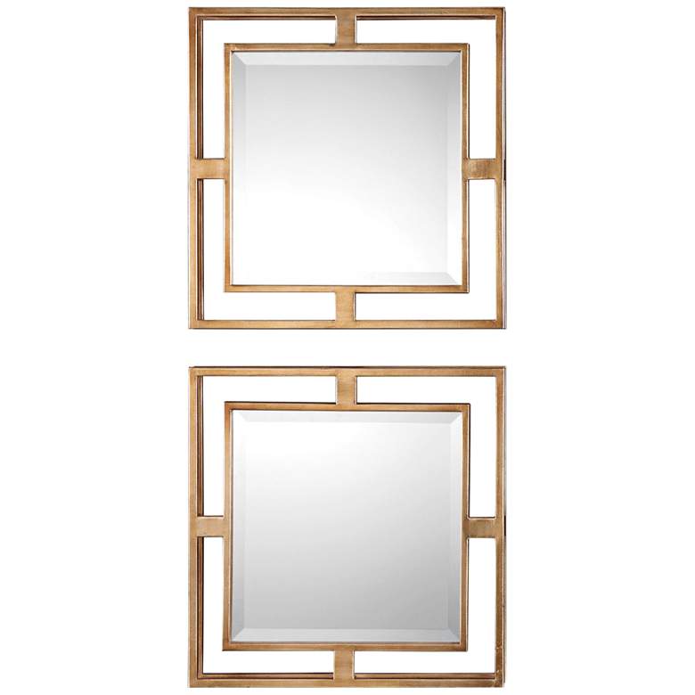 Image 1 Allick Antiqued Gold Leaf 18" Square Wall Mirror Set of 2