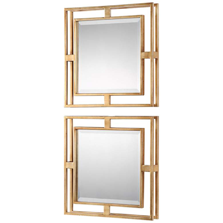 Image 2 Allick Antiqued Gold Leaf 18" Square Wall Mirror Set of 2 more views