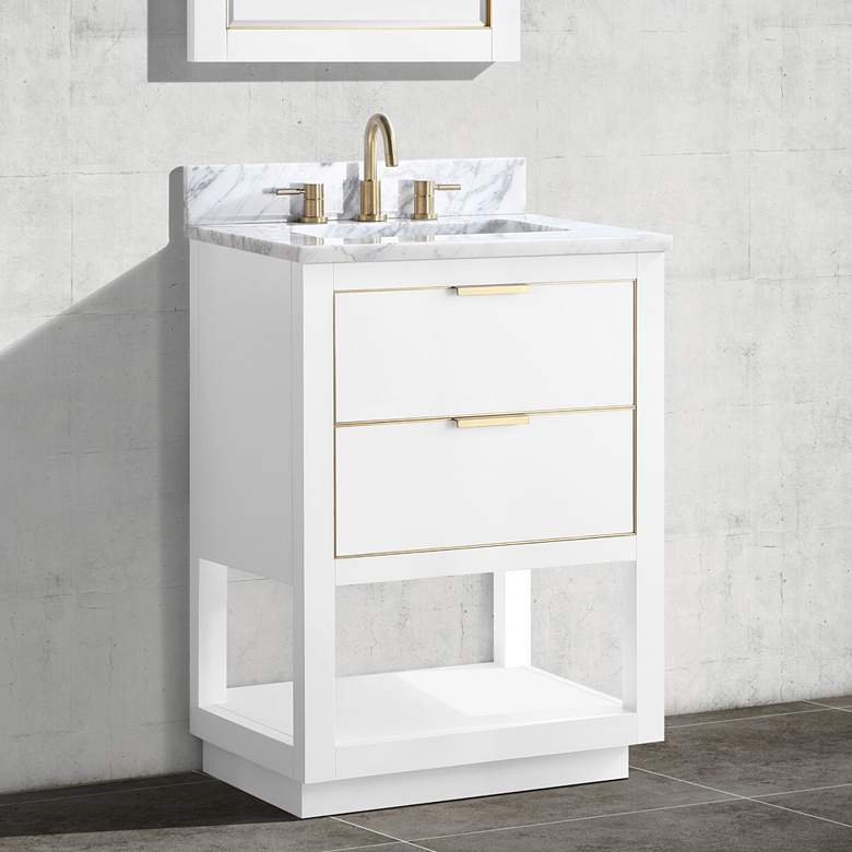 Image 1 Allie 25 inch Wide White with Carrara Marble Single Sink Vanity