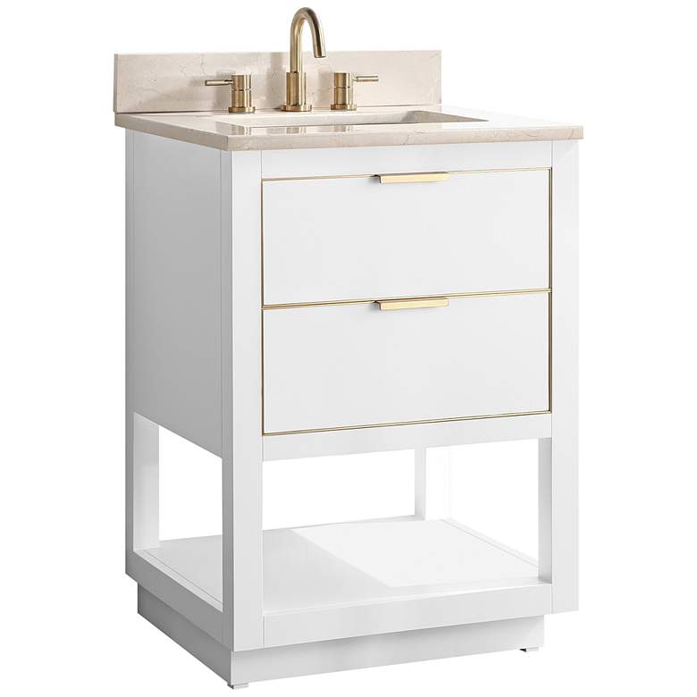Image 2 Allie 25"W White with Crema Marfil Marble Single Sink Vanity