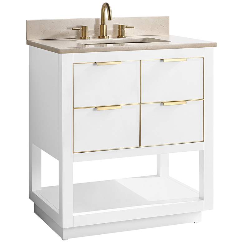 Image 2 Allie 31"W White with Crema Marfil Marble Single Sink Vanity