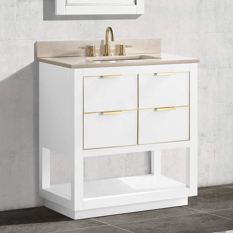 Allie 31&quot;W White with Crema Marfil Marble Single Sink Vanity