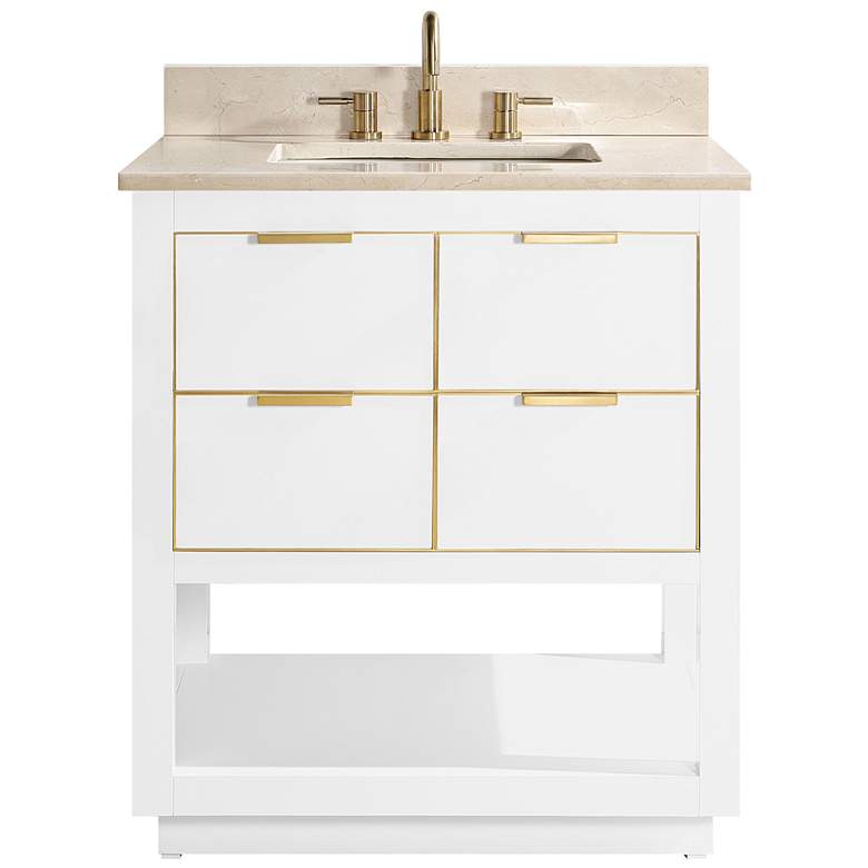 Image 3 Allie 31 inchW White with Crema Marfil Marble Single Sink Vanity more views