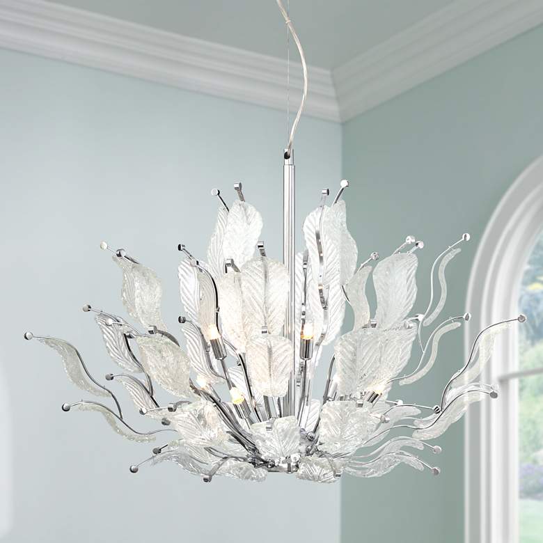 Image 1 Allie Chrome 30 inch Wide Frosted Glass Leaf Chandelier