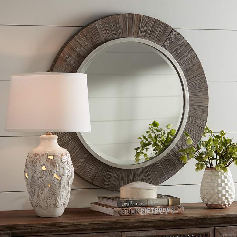 Image 1 Allie Gray and Antique Silver 34 inch Round Wall Mirror