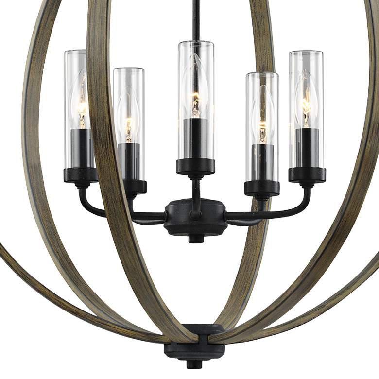 Image 3 Allier 28 inch High Wood-Iron Outdoor Hanging Chandelier Light more views