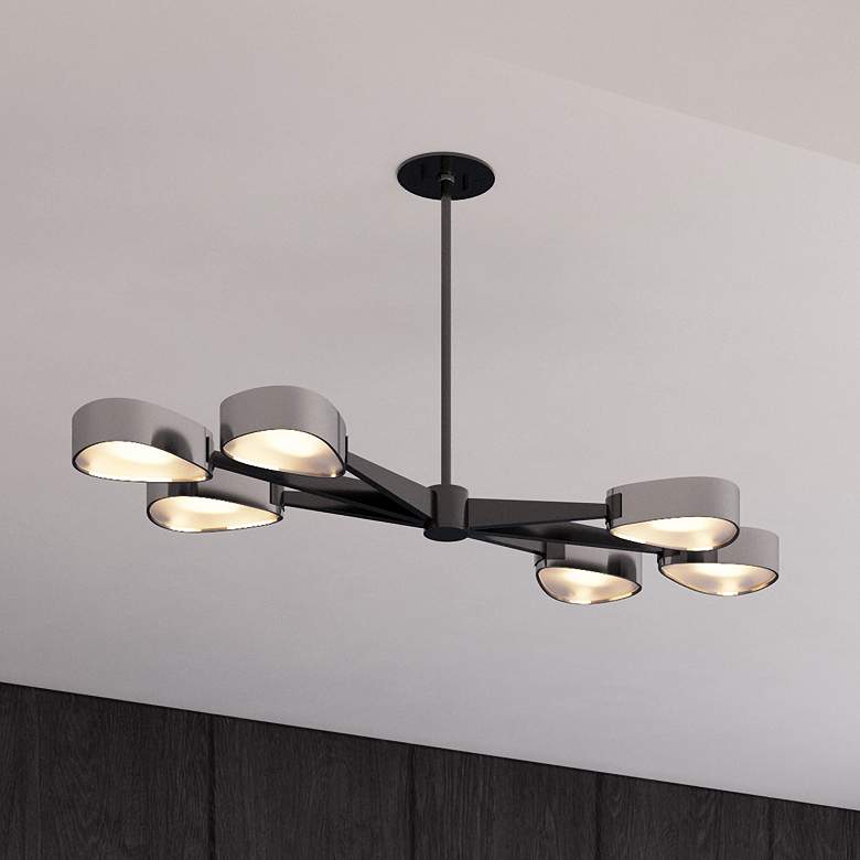 Image 1 Allisio 49 inchW Black and Chrome 6-Light Island Pendant Light